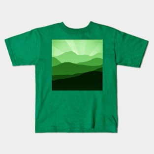 Layers of Mountain Peaks and Sun in Green Kids T-Shirt